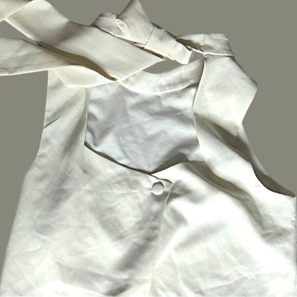 Milly | Women's Sleeveless Tie Neck Blouse in Cream Size Small - Picture 5 of 6